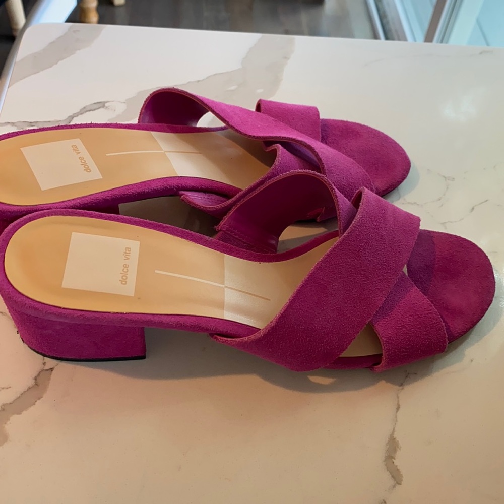 Dolce vita block heel sandal slides hot pink